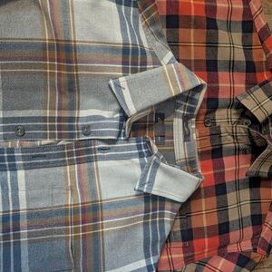 Eddie Bauer Blue and Orange Plaid Casual Button Down Shirts